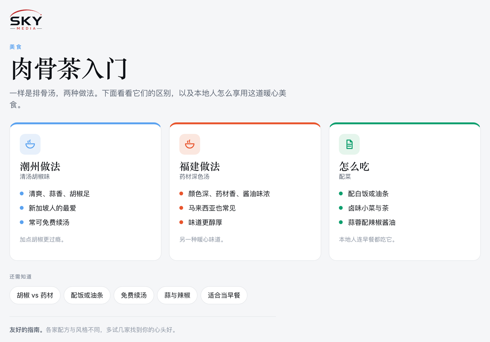Sky Media 新加坡肉骨茶图解：潮州胡椒做法、福建药材做法，以及怎么吃。