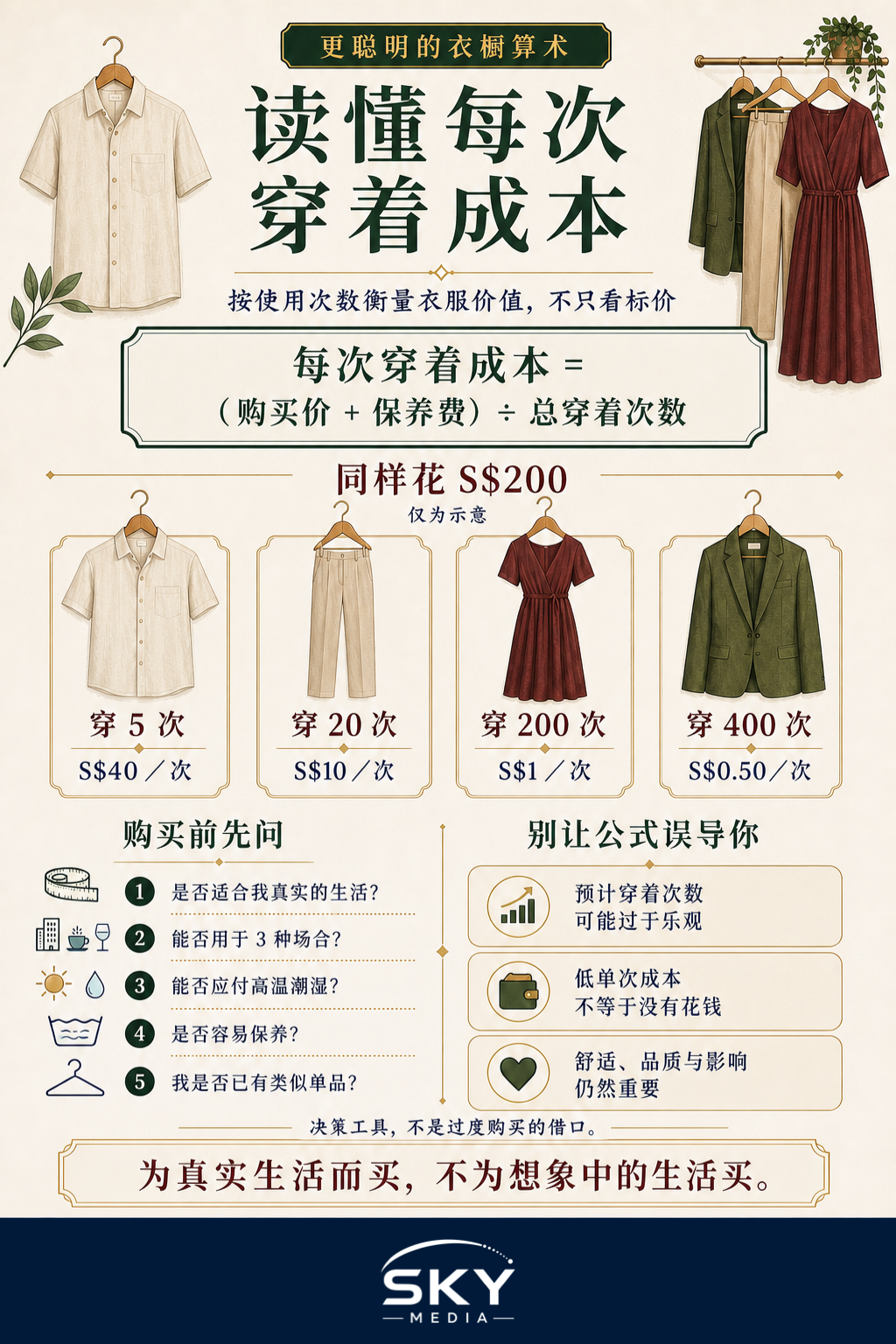 读懂每次穿着成本信息图