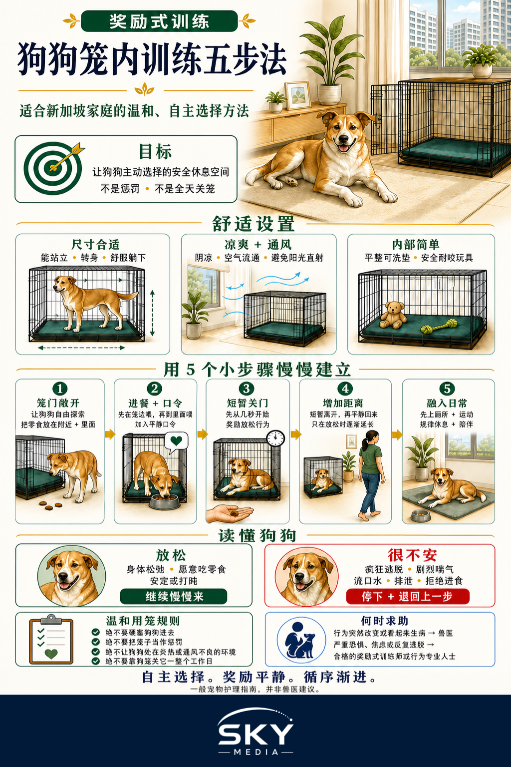 如何进行狗狗笼内训练：一步步完整指南信息图