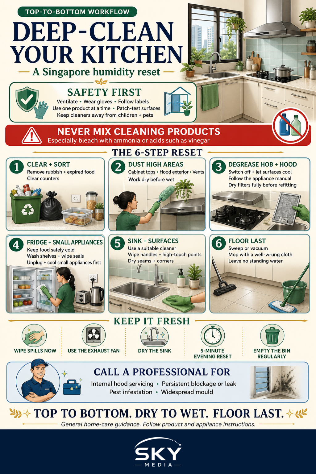 How to Deep-Clean Your Kitchen in Singapore, Step by Step infographic