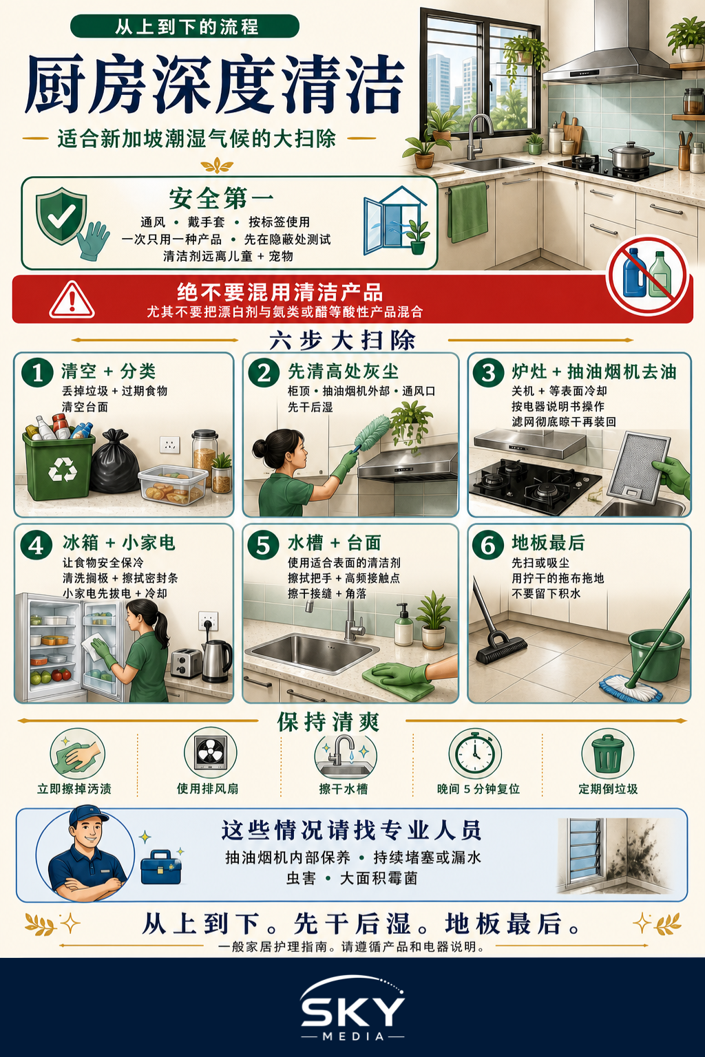新加坡厨房大扫除(deep clean)分步指南信息图