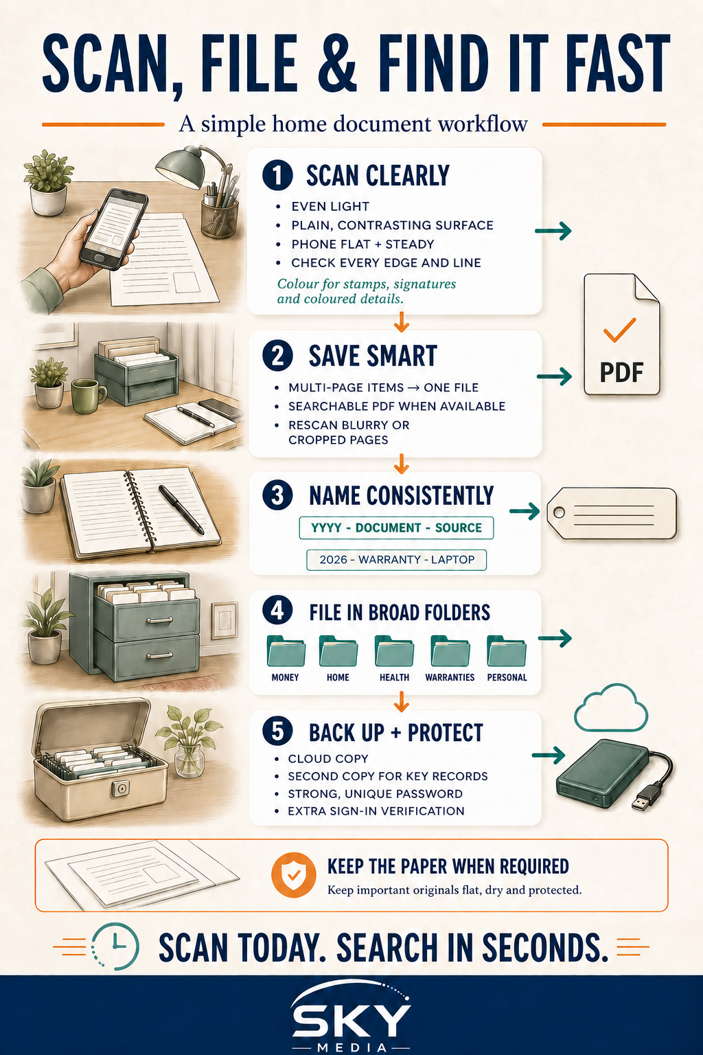 How to Scan and Organise Documents at Home in Singapore infographic