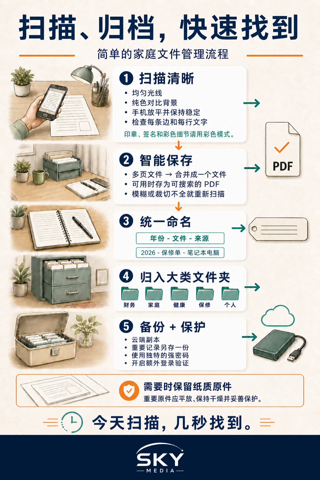 如何在新加坡家中扫描和整理文件信息图