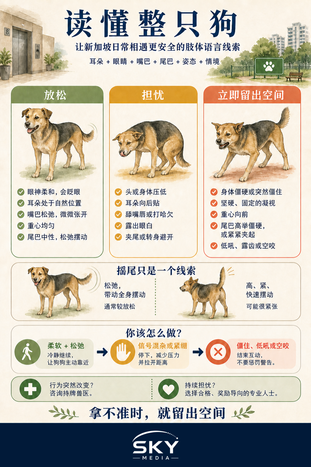 如何读懂狗狗的肢体语言:简明主人指南信息图