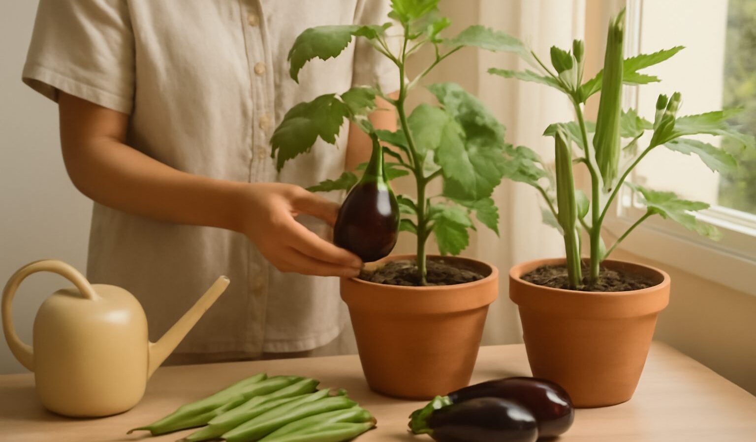 Growing Okra and Brinjal