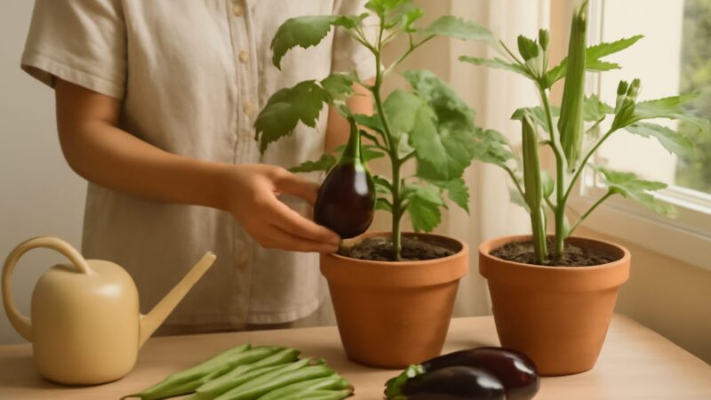 Growing Okra and Brinjal