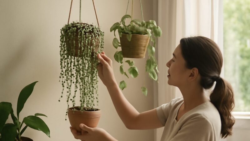 Growing String of Pearls and Hanging Plants