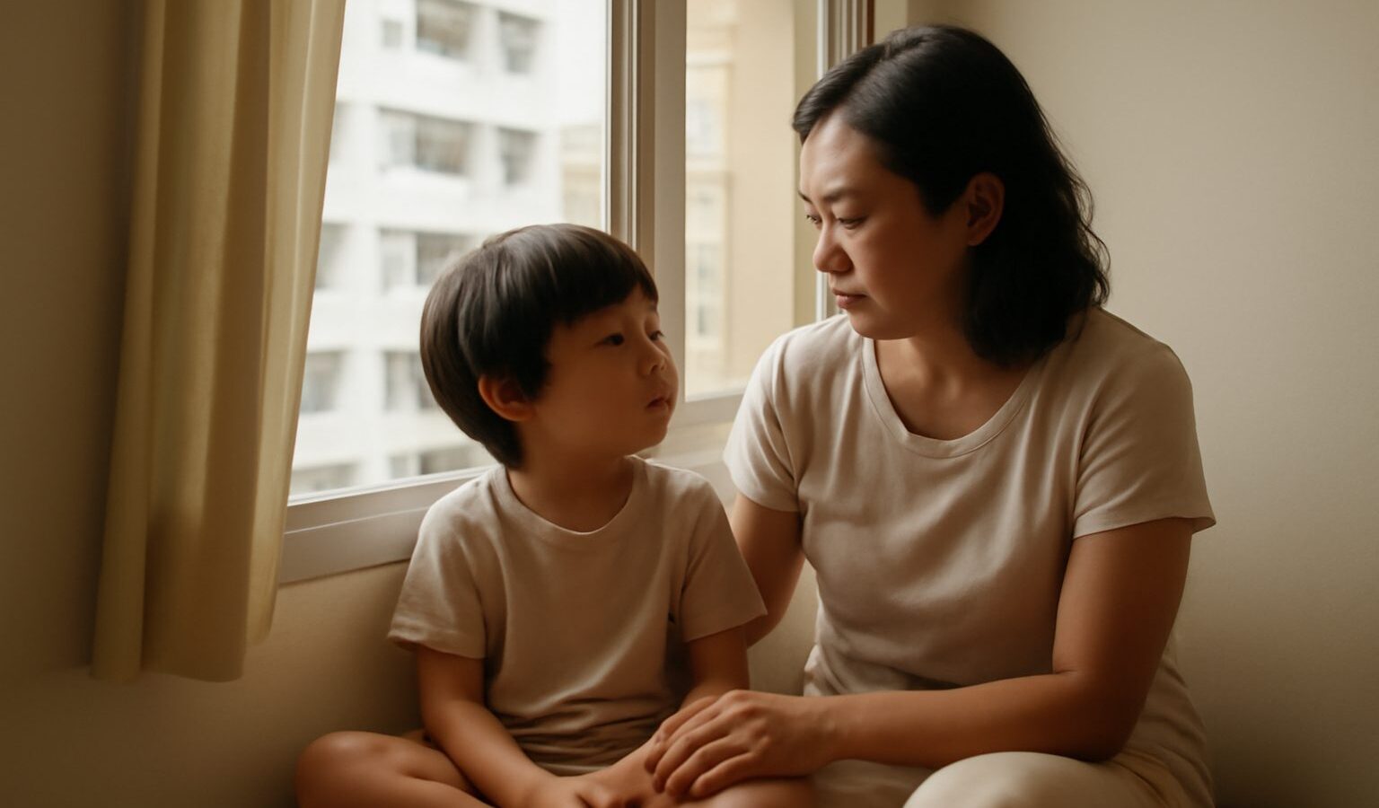 A parent helping a child cope with change in a Singapore home