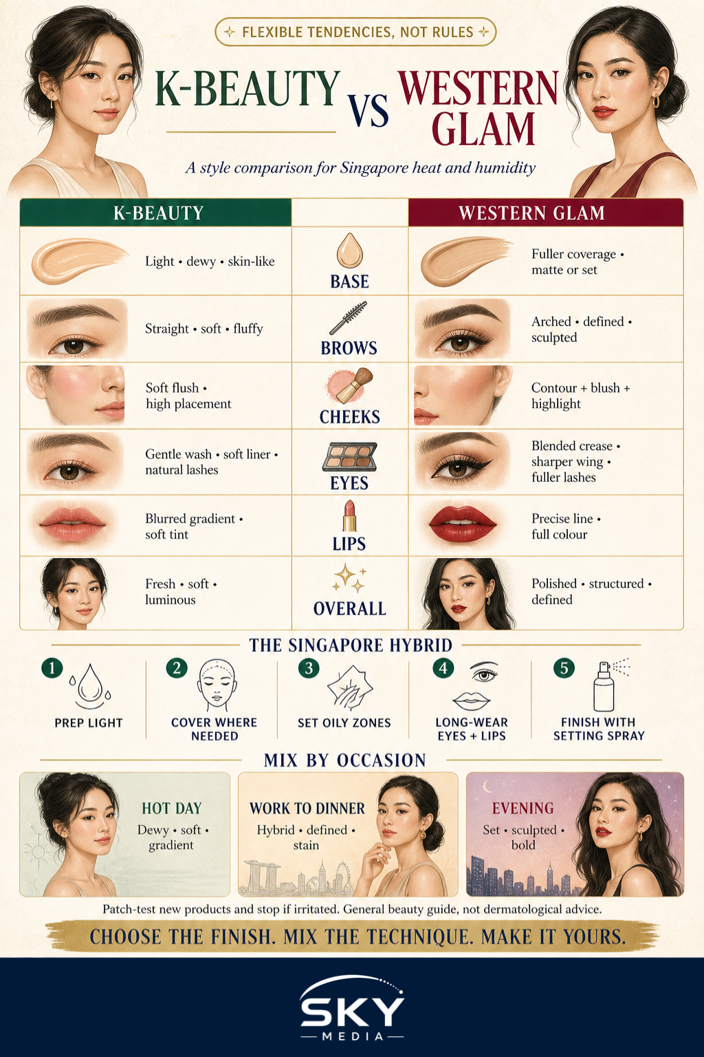 K-Beauty vs Western Makeup Styles infographic