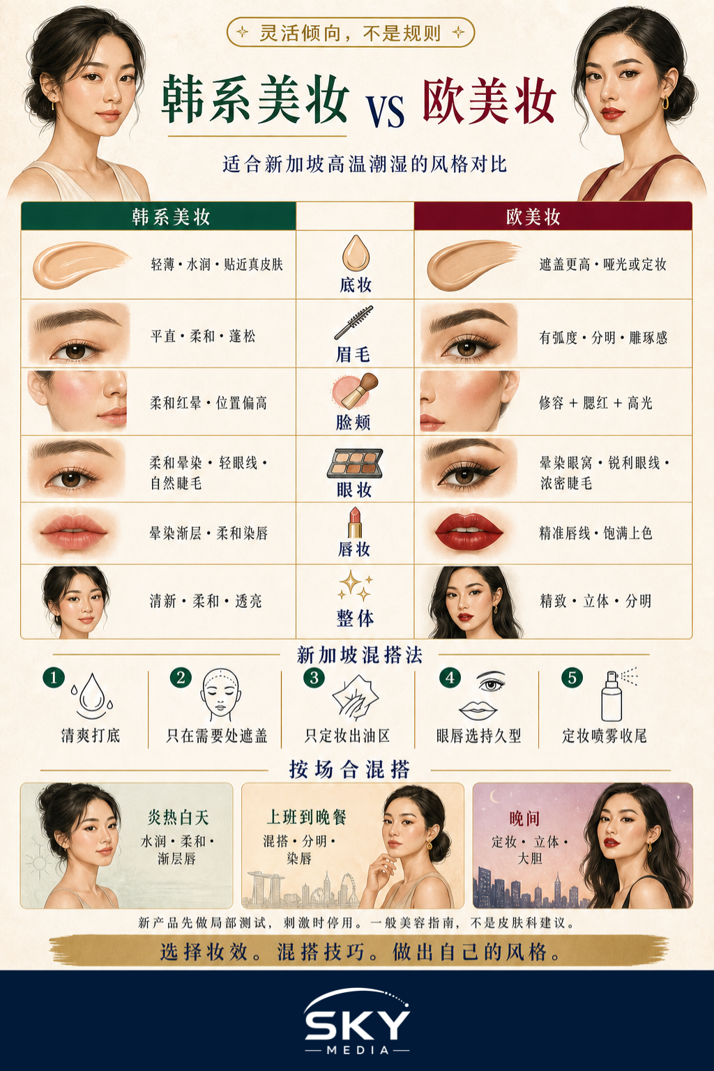 韩系彩妆与欧美妆风格对比信息图