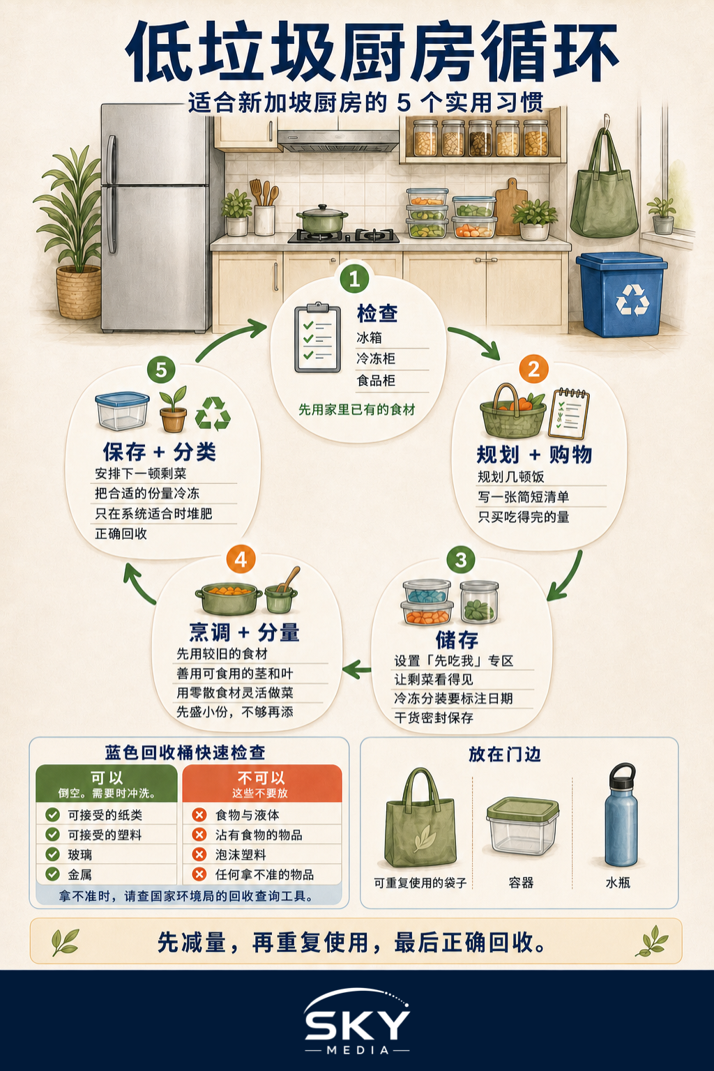 如何在新加坡打造低垃圾厨房：简单实用指南信息图