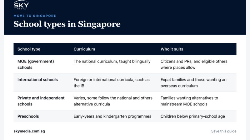 Sky Media infographic: School types in Singapore (Singapore guide).