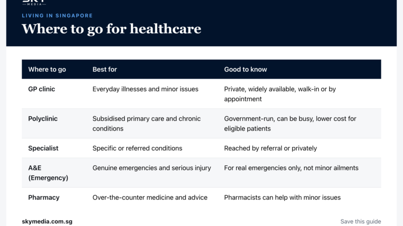 Sky Media infographic: Where to go for healthcare (Singapore guide).