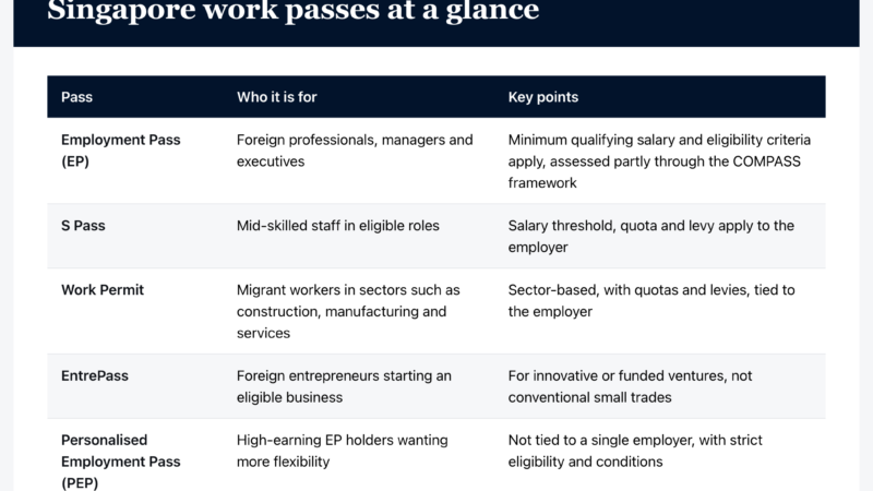Sky Media infographic: Singapore work passes at a glance (Singapore guide).