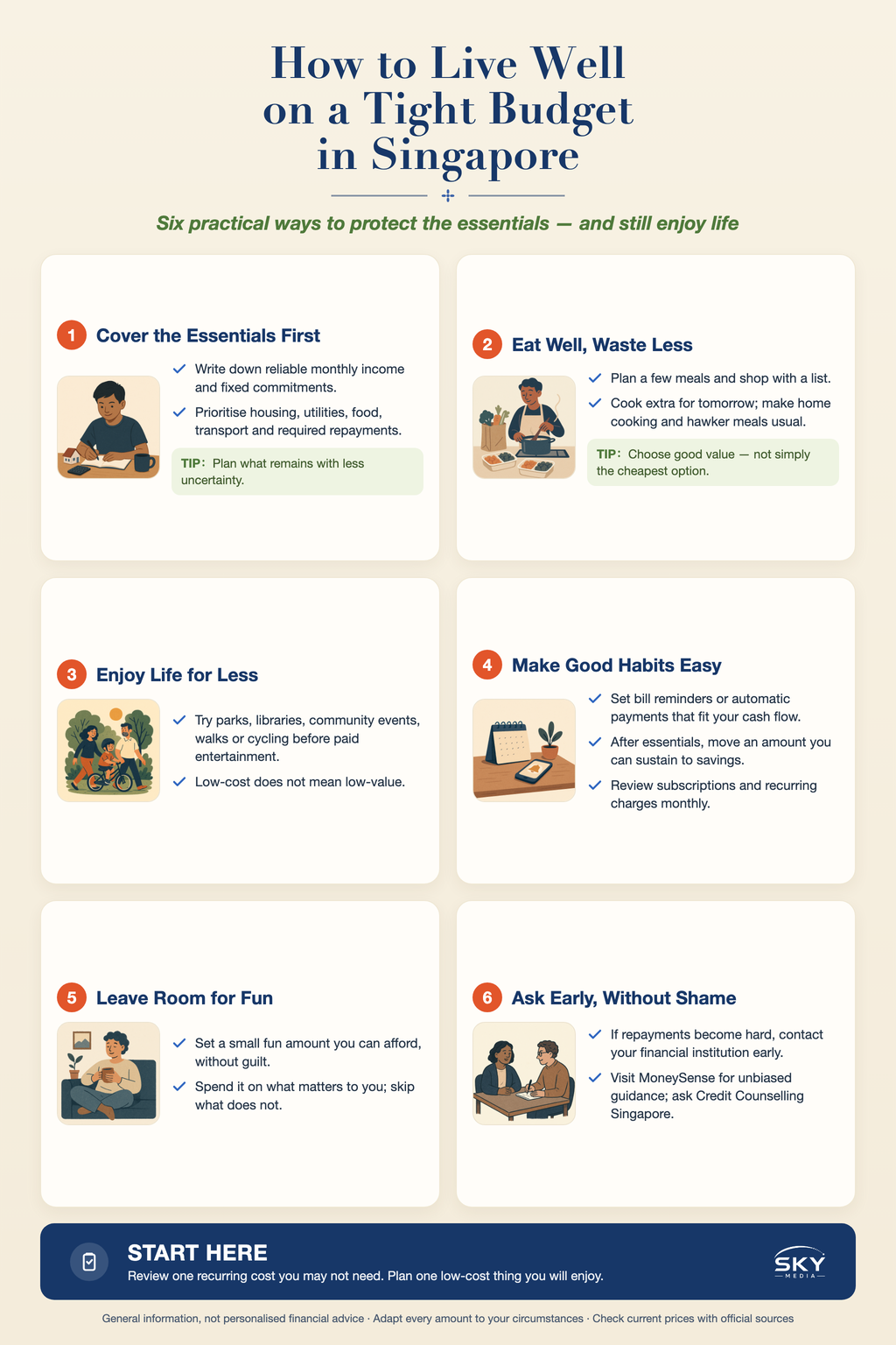 How to Live Well on a Tight Budget in Singapore infographic