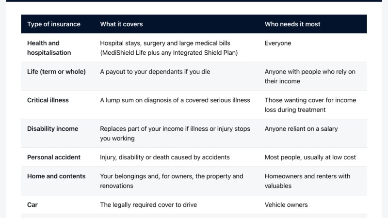 Sky Media infographic: Types of insurance in Singapore (Singapore guide).