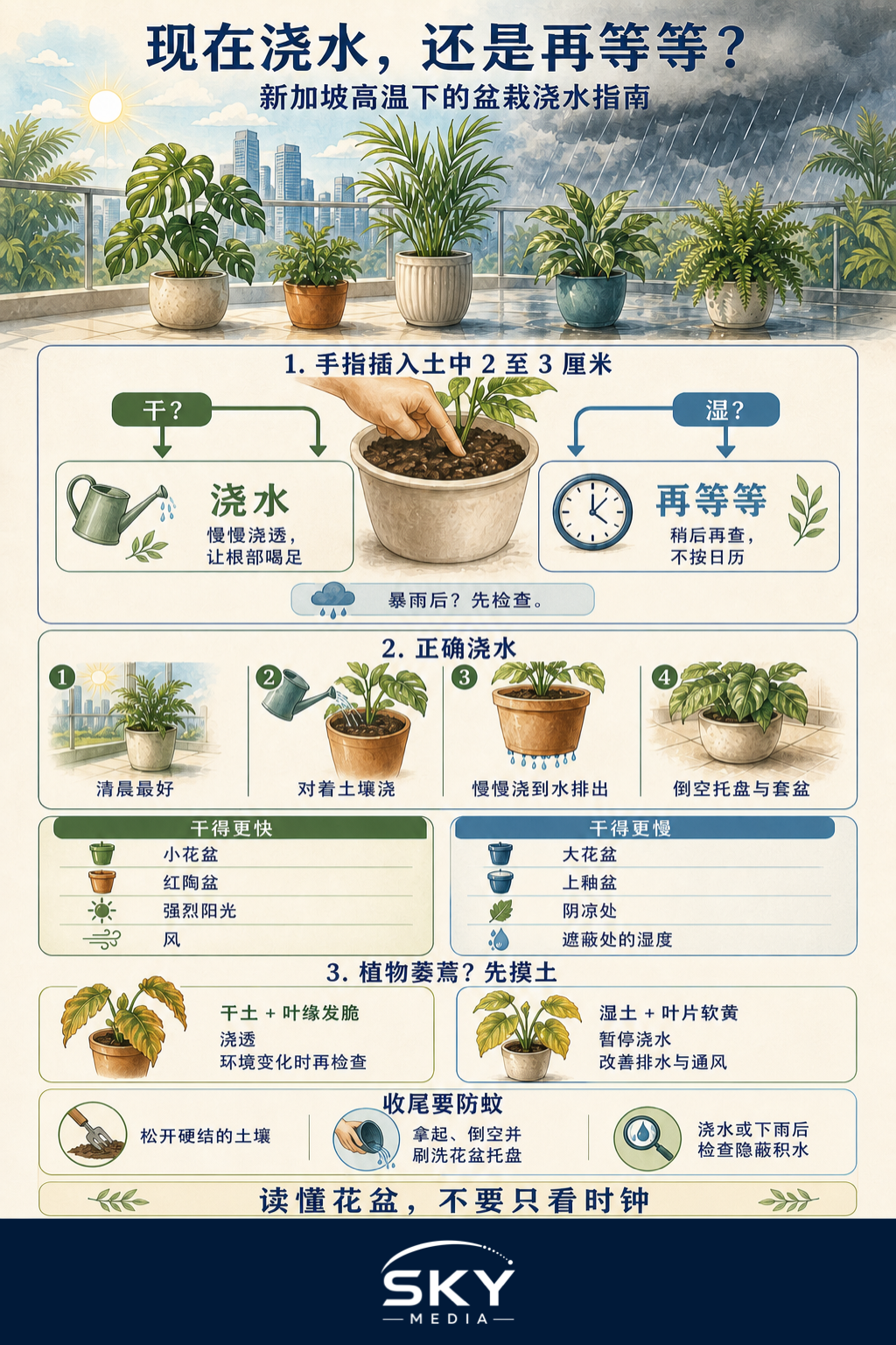 如何在新加坡的高温下给植物浇水信息图
